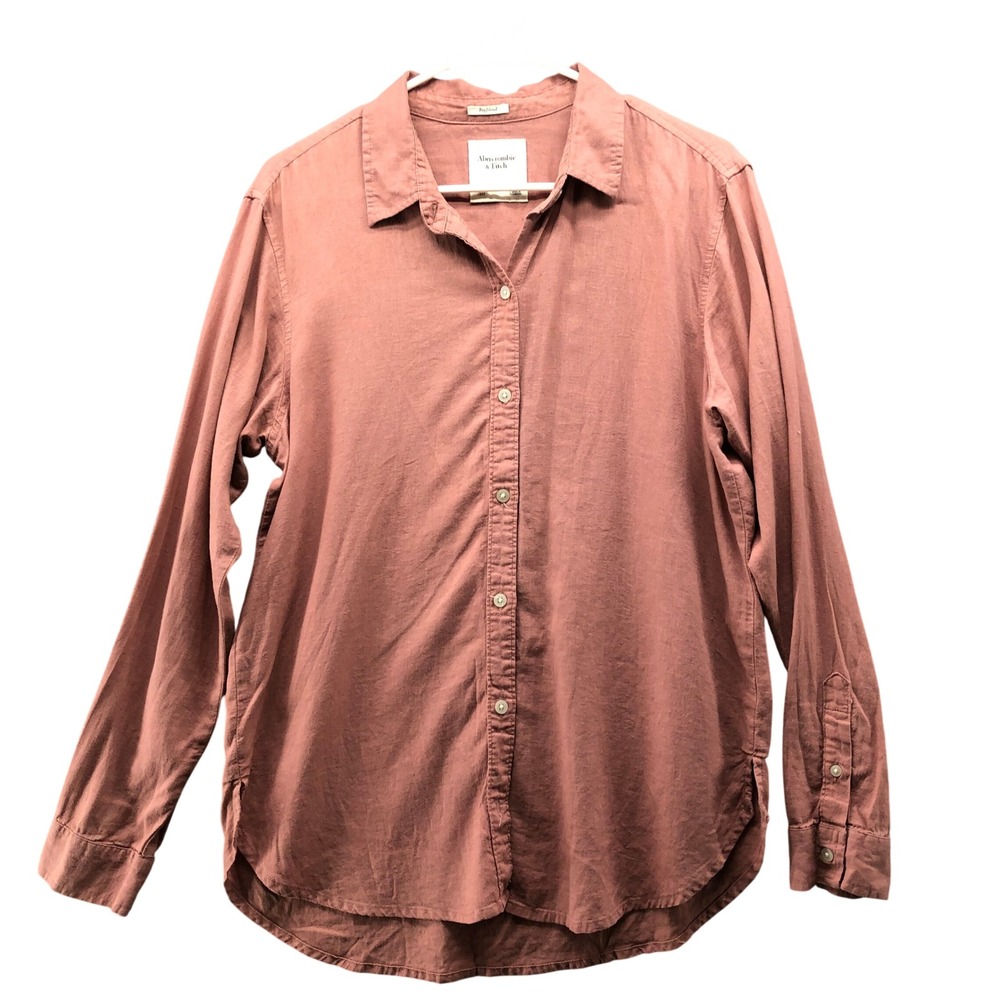 Abercrombie & Fitch Linen Blend Boyfriend Shirt Womens M Pink Long Sleeve Button